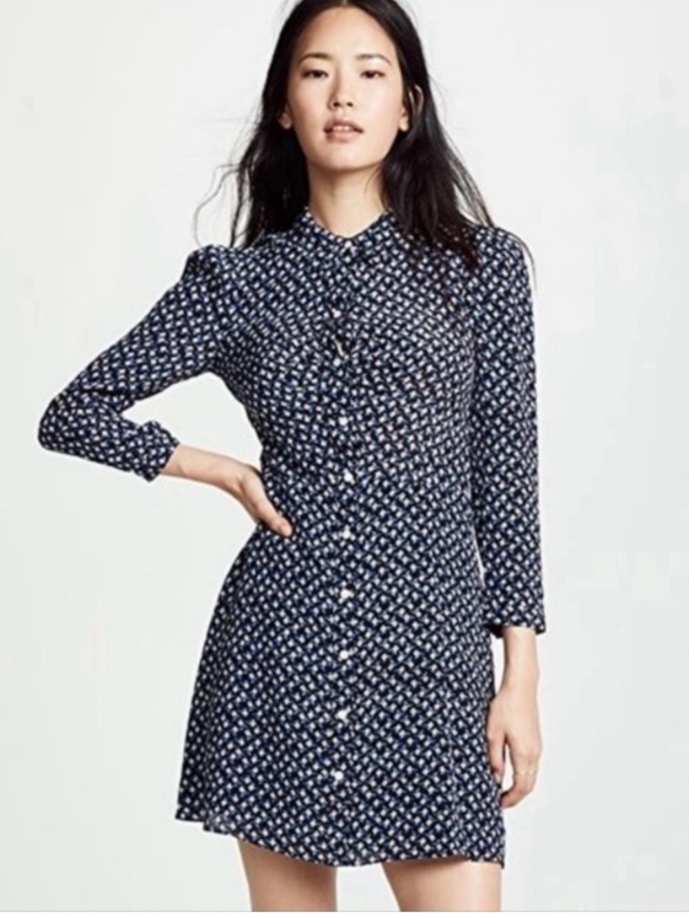 Veronica Beard silk dress size small 6 button up lined blue floral print